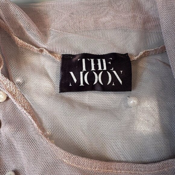 The Moon Pearl Sheer Mesh Blouse Womens Scarf Balloon Long Sleeve High Neck - Picture 3 of 16